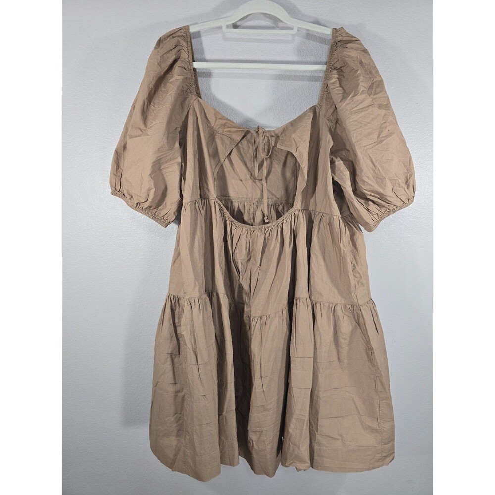 American Eagle Puff Sleeve Tiered Babydoll Mini Dress Tan Size XXL Milkmaid BX - Picture 4 of 8